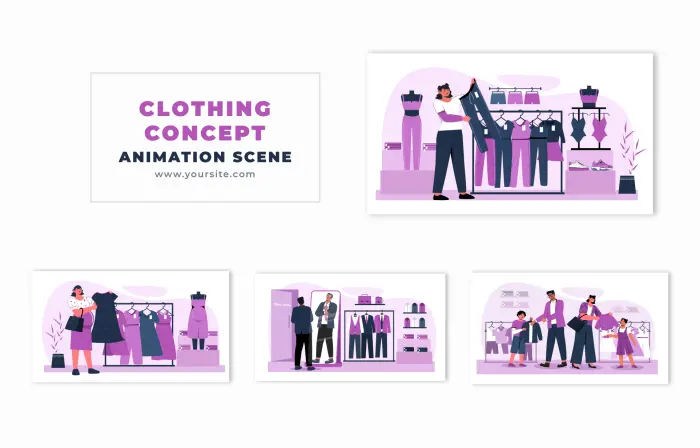 Clothing Shop Concept Flat Vector Design Animation Scene